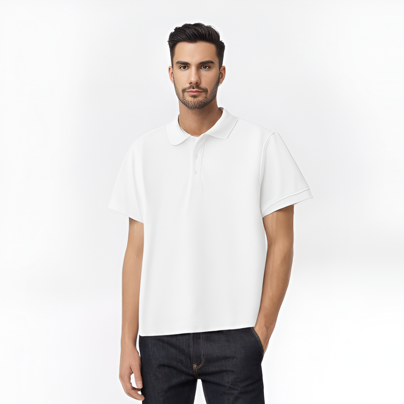 Polo Yaka Beyaz Tişört