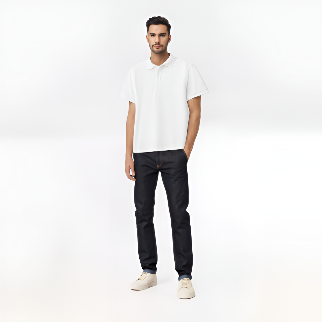 Polo Yaka Beyaz Tişört